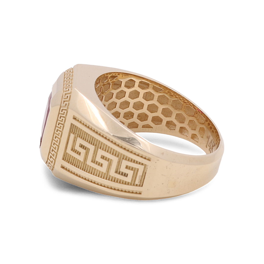 14K Yellow Gold Men’s Red Stone Ring / CZ / Size 10.5 / Weight: 7.0 GR / BOMR4FS-21