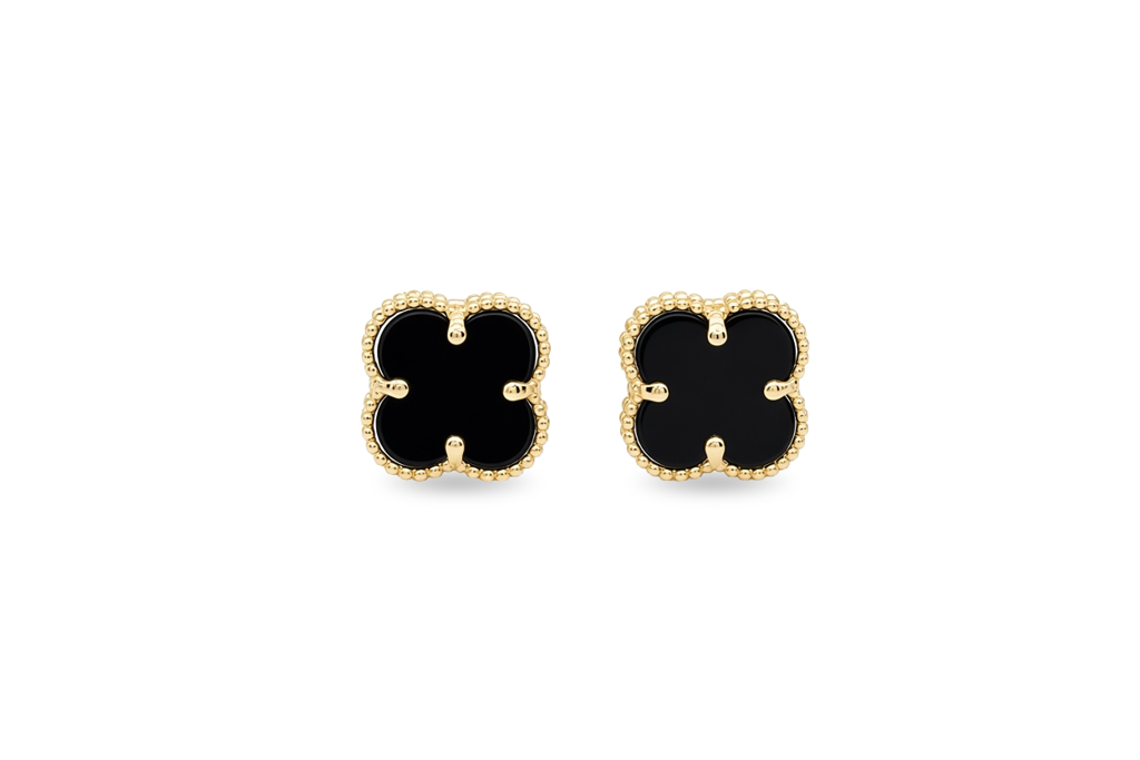10K Yellow Gold Black Clover Earrings / Size: 9mm / Weight: 1.3 GR / P04VC-4