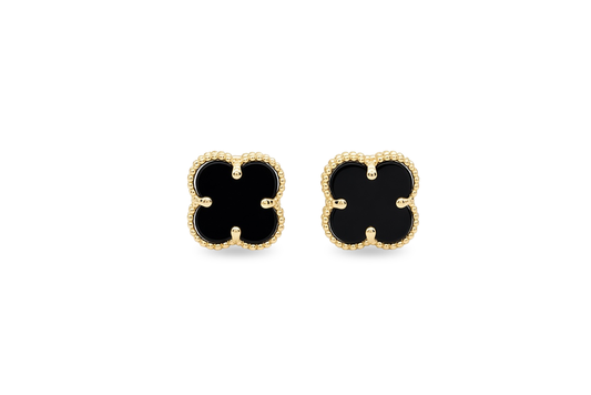 10K Yellow Gold Black Clover Earrings / Size: 9mm / Weight: 1.3 GR / P04VC-4