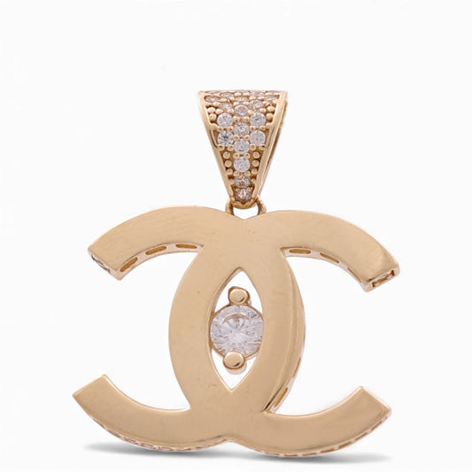 14K Yellow Gold CC Pendant with Cz / Weight 3.3 GR / COPD4CCCZ-2