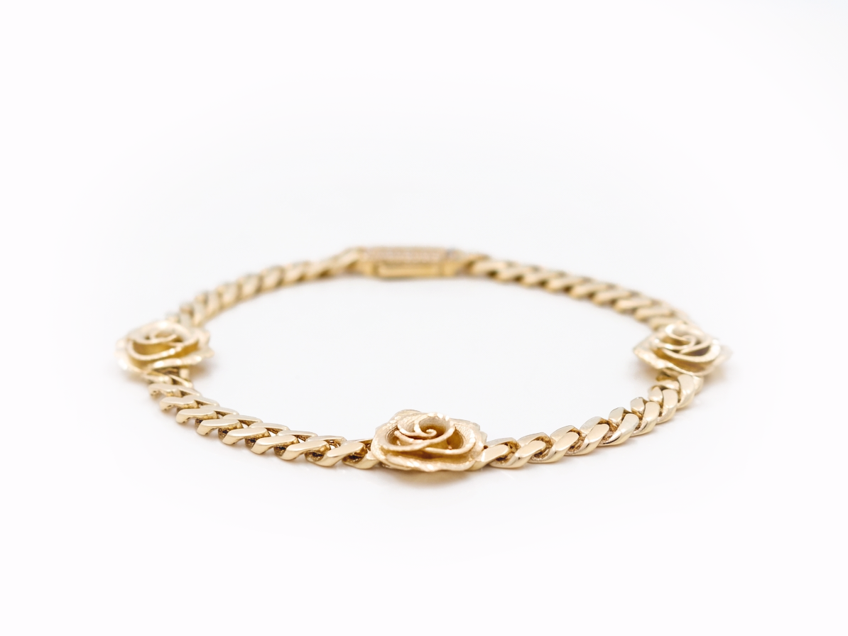 10K Yellow Gold Monaco Women's Bracelet with Flowers / Cz / Size: 7" 4MM / Weight: 5.5 GR / DQWB0MONFL