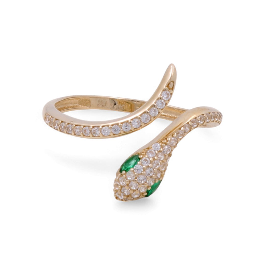 14K Yellow Gold Women’s Snake with Green Stones Ring / Weight: 1.8 GR / COWR4SK-2