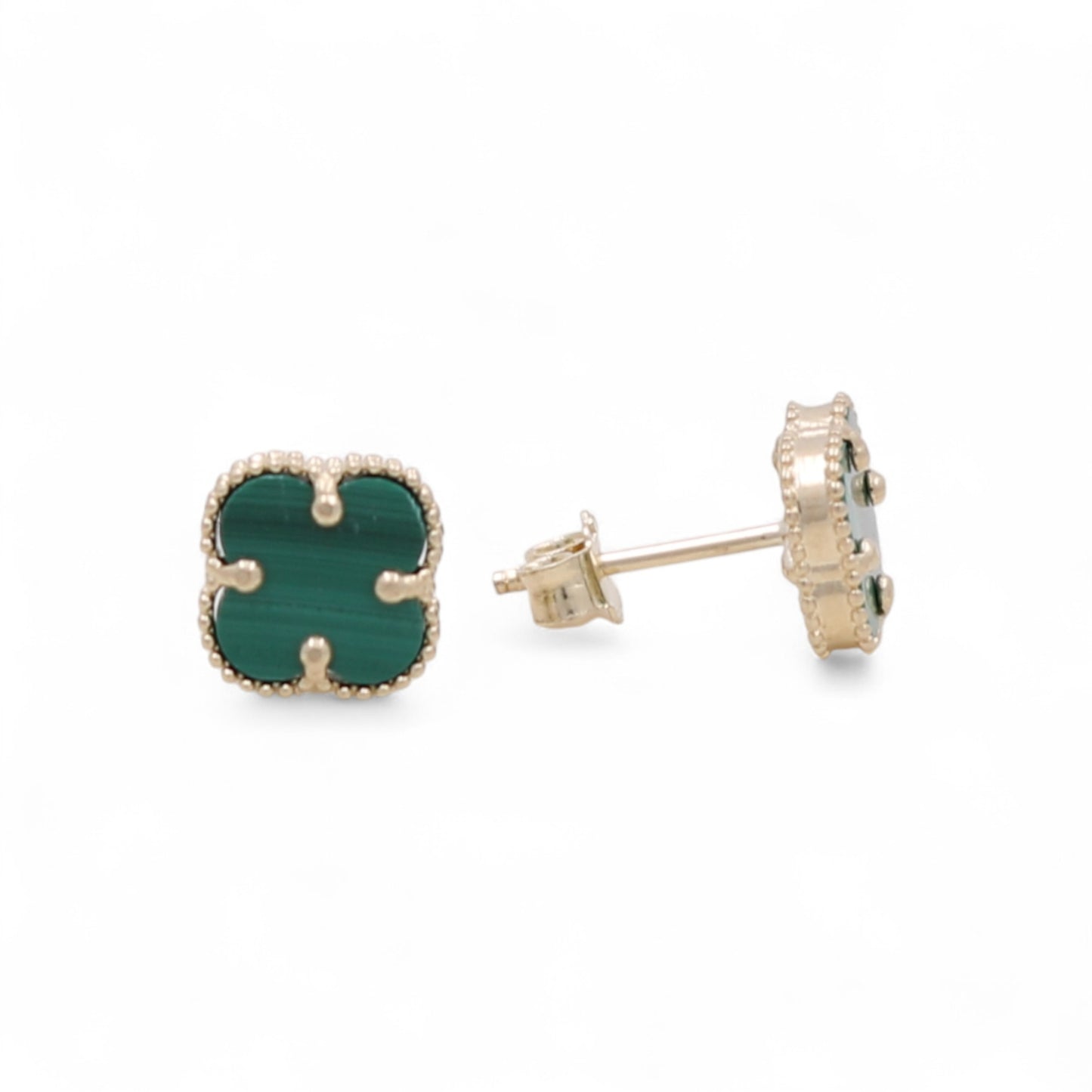 10K Yellow Gold Small Green Clover Stud Earrings / Size: 8MM / Weight: 1.5 GR / BQES0CLV-1