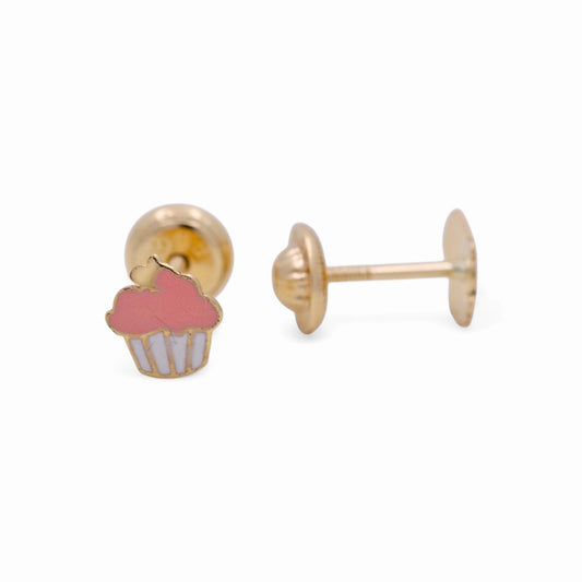 14k Yellow Gold Pink and White Dessert Stud Earrings / 6-849701P