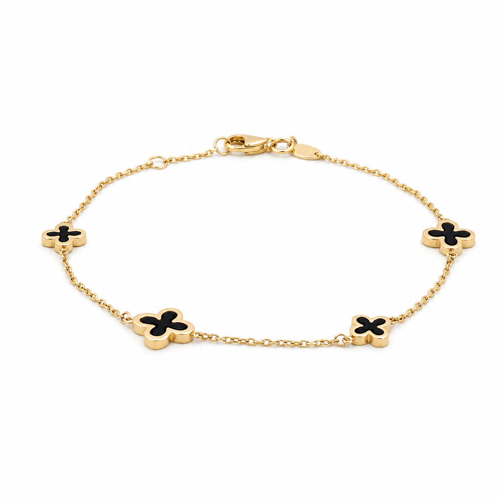 14K Yellow Gold Black Clover's Fashion Women's Bracelet / Size: 7'' / Weight: 2.3 GR / 401-01077