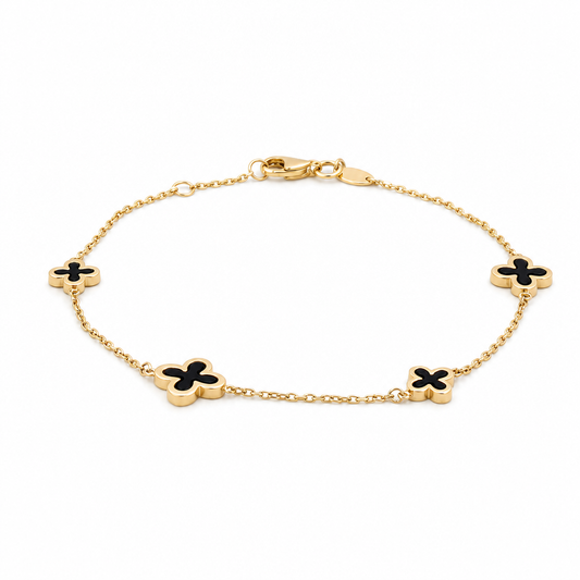 14K Yellow Gold Black Clover's Fashion Women's Bracelet / Size: 7'' / Weight: 2.3 GR / 401-01077