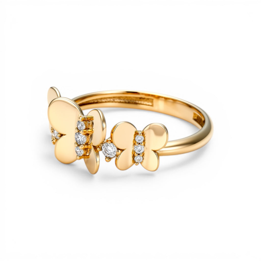 10K Yellow Gold Three Butterflies Women's Ring with Cz / Size: 7.5 / Weight: 2.2 GR / DQWR0BT-1