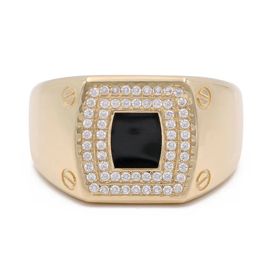COMR4SQBECZ 14k C Cz Size 10.5sz Weight 8.9gr Cuadrado Mens Ring with black enamel and Cz