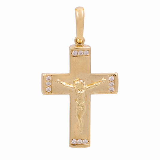 14K Yellow Gold Cross with Christ Pendant with Cz / Weight: 2.9 GR / 774-00085