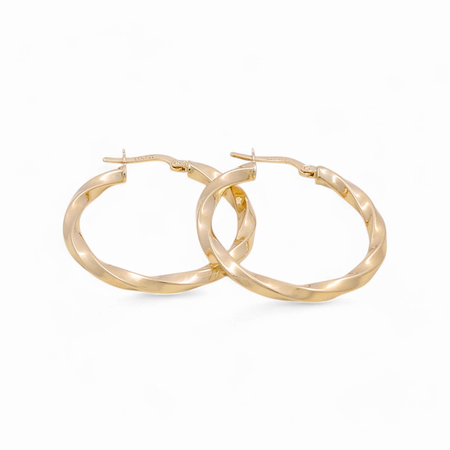 14K Yellow Gold Twist Hoops Earrings / Size: 3mm X 26.5mm / Weight: 2.8 GR / KOEH4TR3x26.5