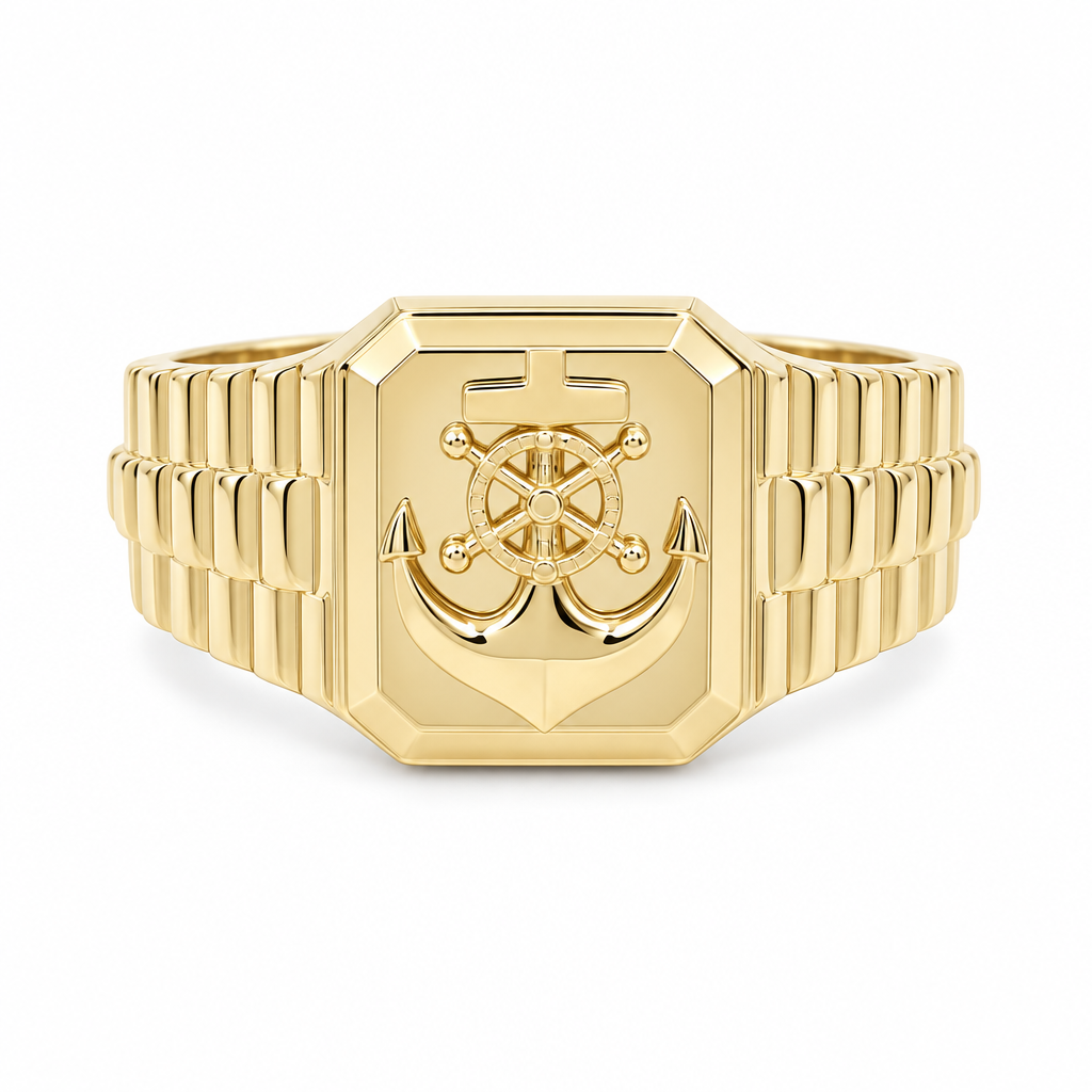 14K Yellow Gold Anchor Men’s Ring / Size 10.5 / Weight: 4.1 GR / DQMR4AN