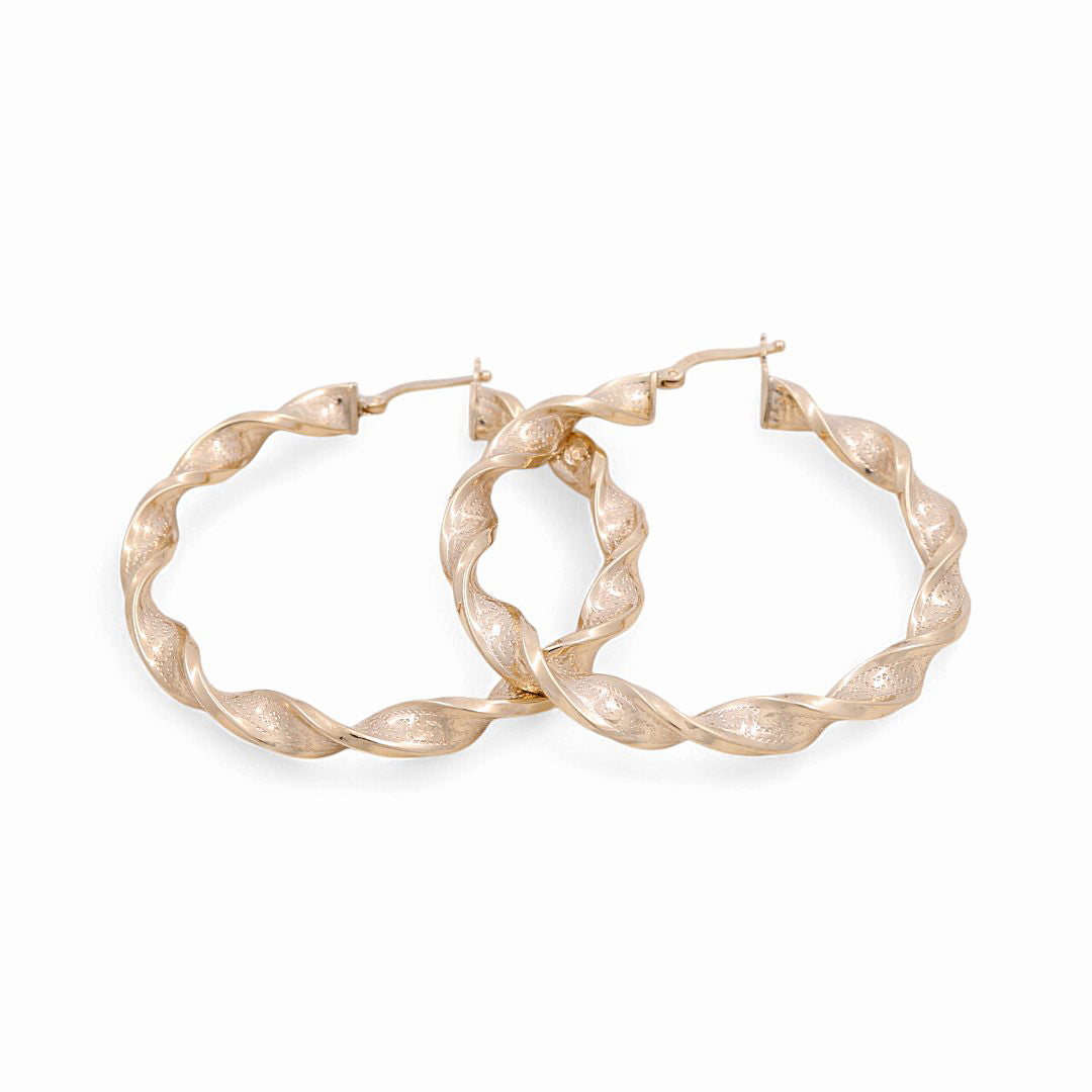 10K Yellow Gold Twist with Greek Hoops Earrings / Size: 5mm X 41mm / Weight: 5.7 GR / KOEH0TRGR5x41