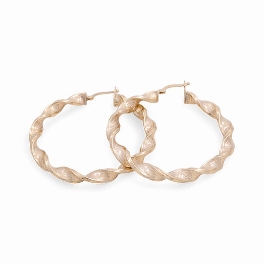 10K Yellow Gold Twist with Greek Hoops Earrings / Size: 5mm X 41mm / Weight: 5.6 GR / KOEH0TRGR5x41