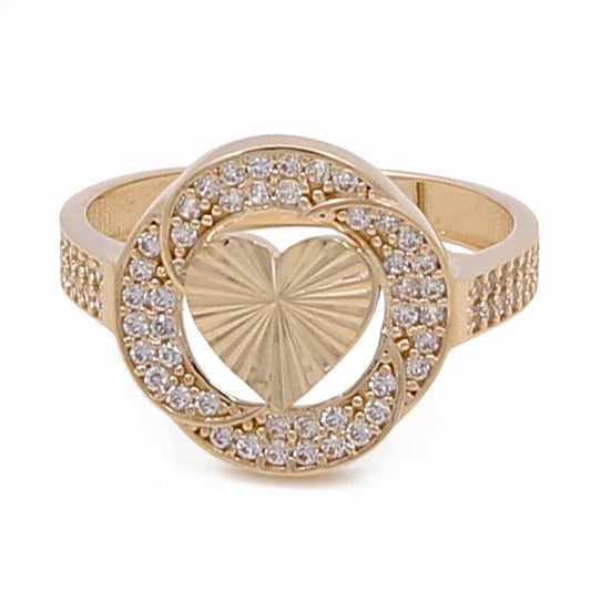 14K Yellow Gold Heart Women's Ring with Cz / Size: 7 / Weight 2.6gr / COWR4HR-19