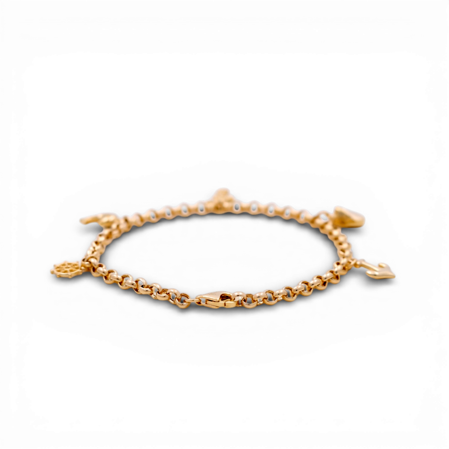10k Yellow Gold Rolo Women's Bracelet with Hanging Marine Charms / Size: 7.5" / Weight: 4.1 GR