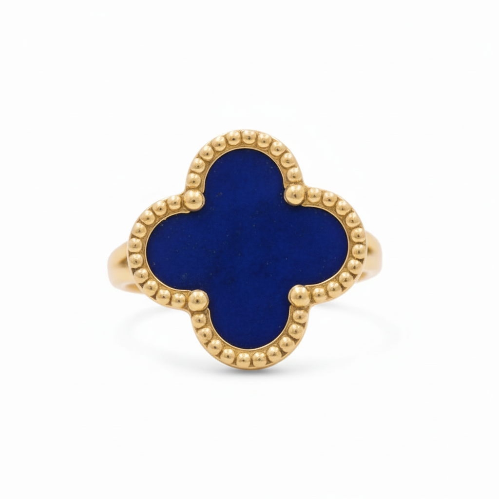 14K Yellow Gold Women’s Royal Blue Clover Ring / Size: 7.5 / Weight: 2.7 GR / BOWR4CLV-12
