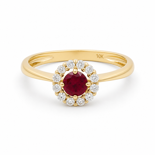 14K Yellow Gold Fashion Women's Rings with Red Cz Stone / Size:7.5 / Weight: 2.1GR