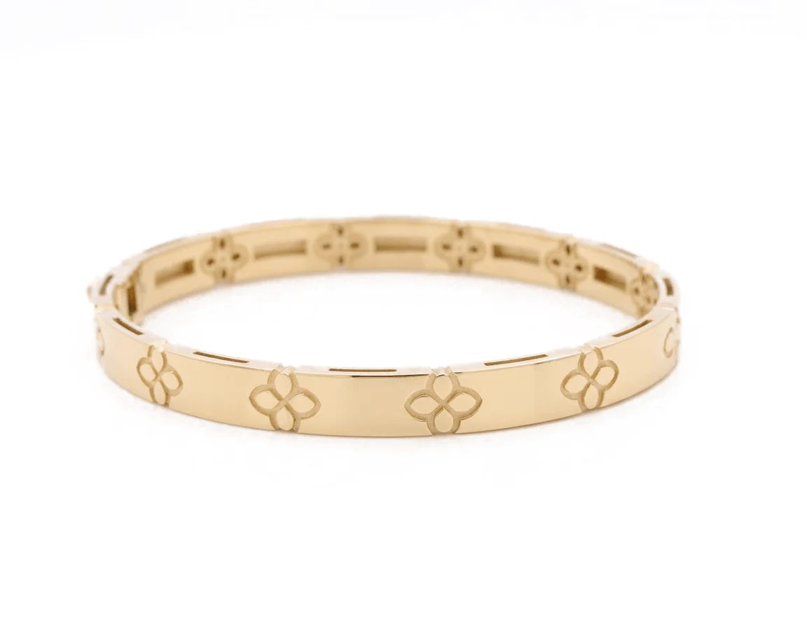14K Yellow Gold SemiSolid Flower Bangle Bracelet / Weight: 22.5 GR