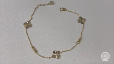 14K Yellow Gold Fancy Women's Bracelet with Clovers / Size: 7.5" / Weight: 2.4 GR / DQWB4CLV-4