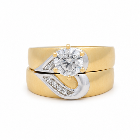 14K Yellow and White Gold Heart Women’s Bridal Set / Stone: Cz / Size: 7 / Weight: 3.9 GR