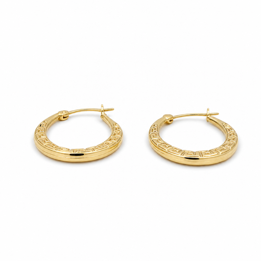 10K Yellow Gold Women's Hoops Earring with Greek Desing  / Size: 2mmx13.5mm / Weight: 1.1 GR / DQEH0GR2X13.5