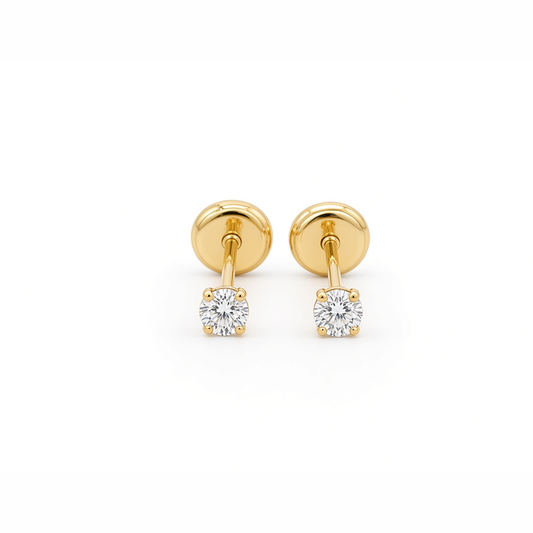14K Yellow Gold Fashion Stud Earrings with Cz Stone / Size: Small / 6-335101PS2,5