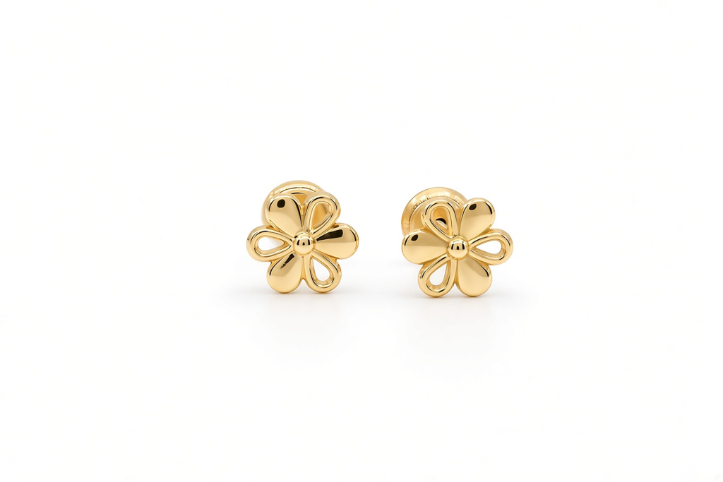 14K Yellow Gold Flower Stud Earrings / 6-552601P
