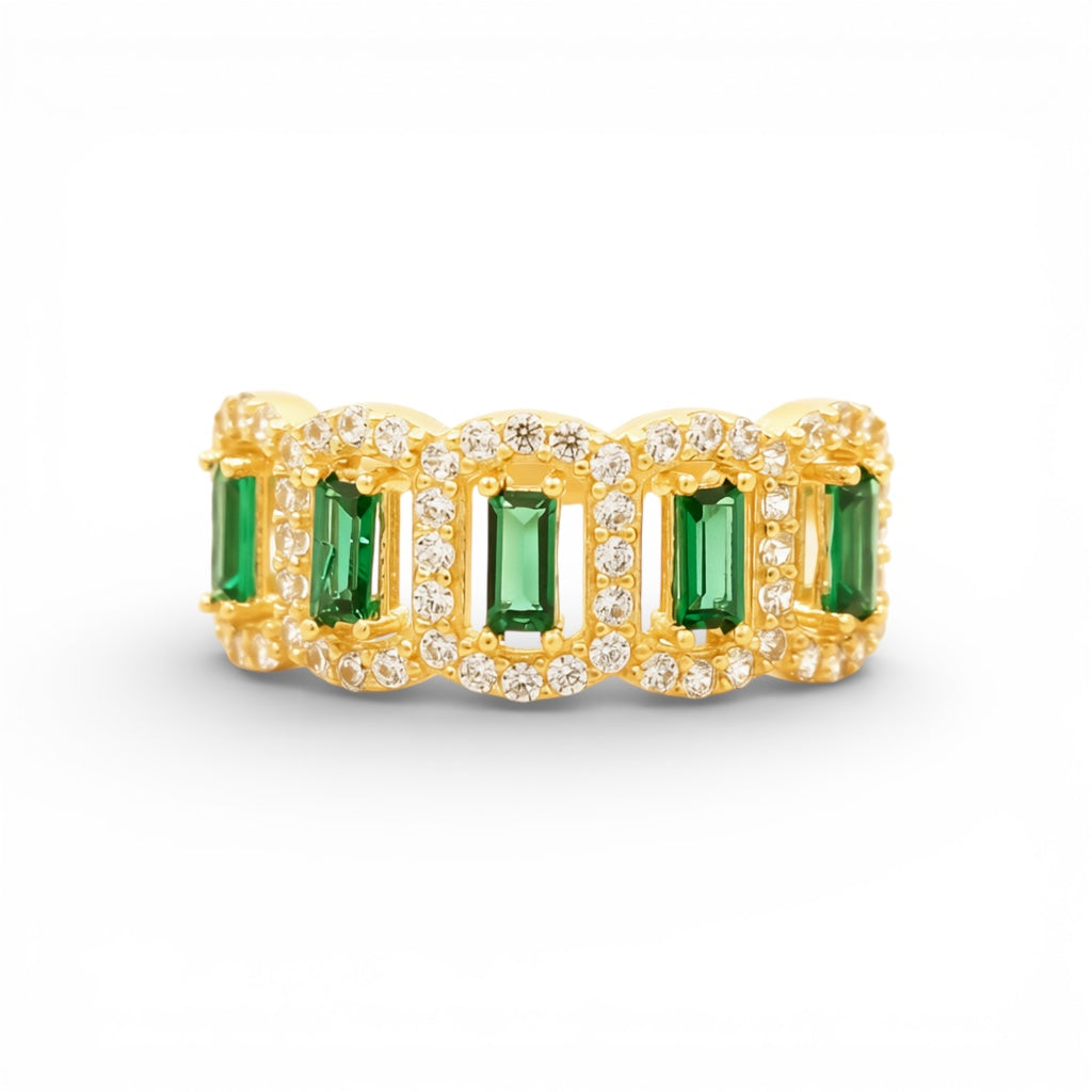 14K Yellow Gold Fashion Women's Ring with Green Cz / Size: 8 / Weight: 2.3 GR / Y25-1162