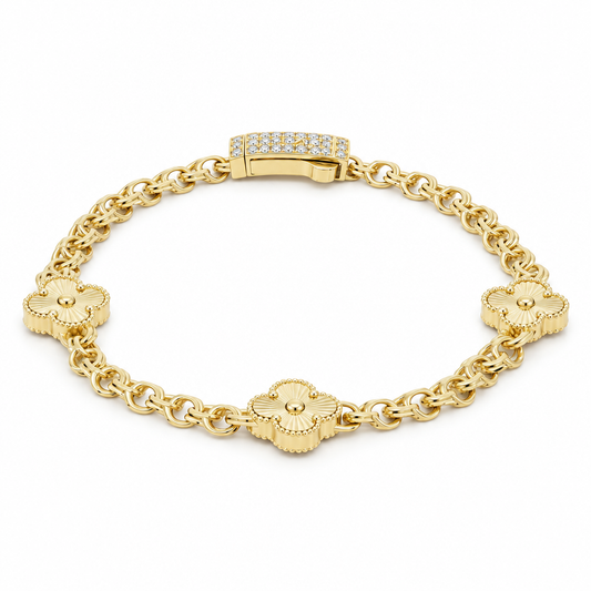 14K Yellow Gold Chinese Women's Bracelet with Three Clovers / Size: 7.5'' / Weight: 9.8 GR / DOWB4CHCLV