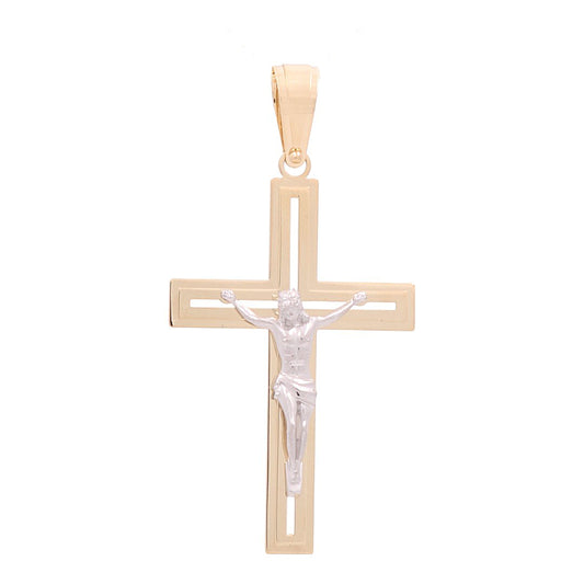 14K Yellow and White Gold Cross with Christ Pendant / Weight: 4.5 GR / 711-00027