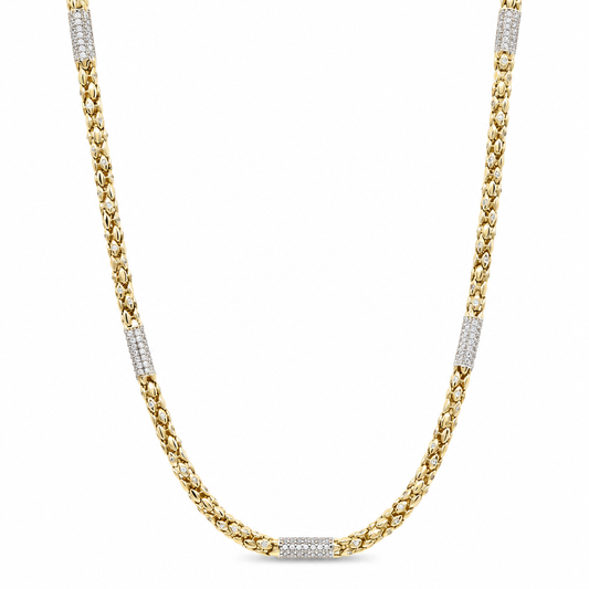 14K Yellow Gold Fashion Chain with Cz  / Size: 4mm 24'' / Weight: 26 GR / DOCH4FS4-24