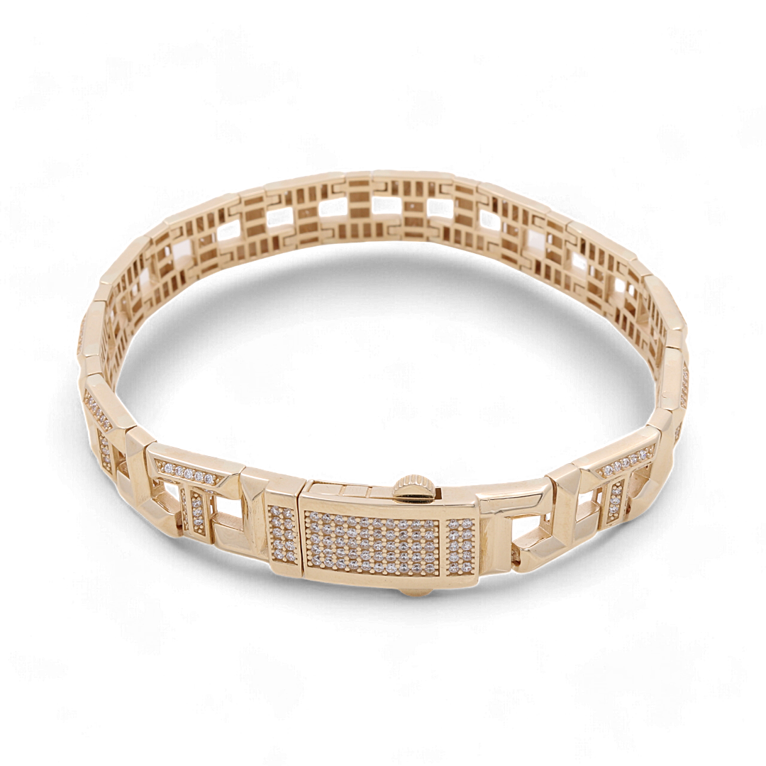 14K Yellow Gold Fashion Men’s Bracelet / Size: 8.5” / CZ / Weight: 25.9 GR / CSMB4FS