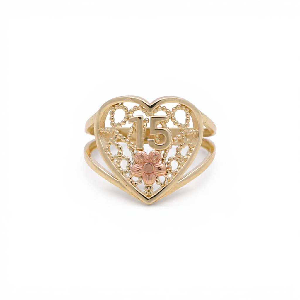 10K Yellow and Rose Gold Quinceañera Women's Ring with Heart / Size: 8.5 / Weight: 2.2 GR / CQWR0HR-8