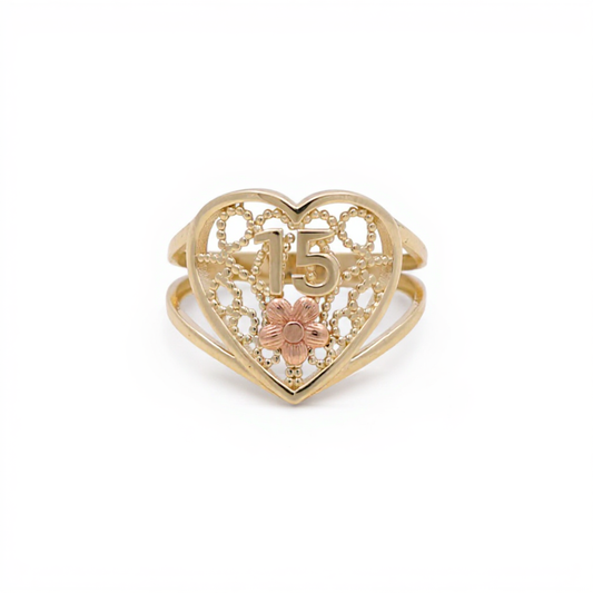 10K Yellow and Rose Gold Quinceañera Women's Ring with Heart / Size: 8.5 / Weight: 2.2 GR / CQWR0HR-8