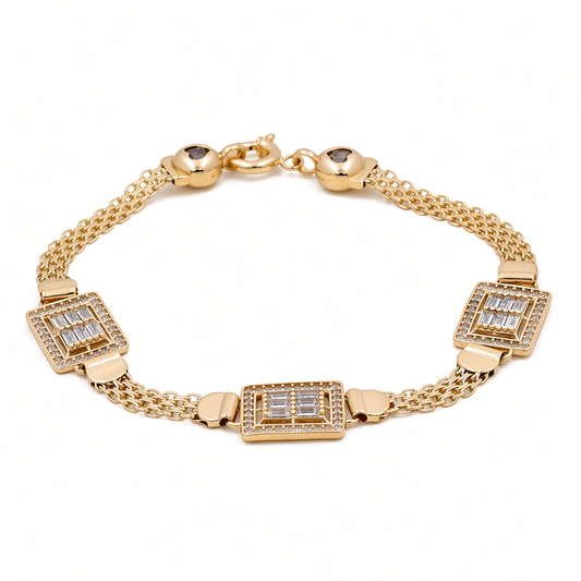 14K Yellow Gold Fashion Women's Bracelet with White Cz / Weight: 9.2 GR / Size: 7.5" / COWB4FS-31