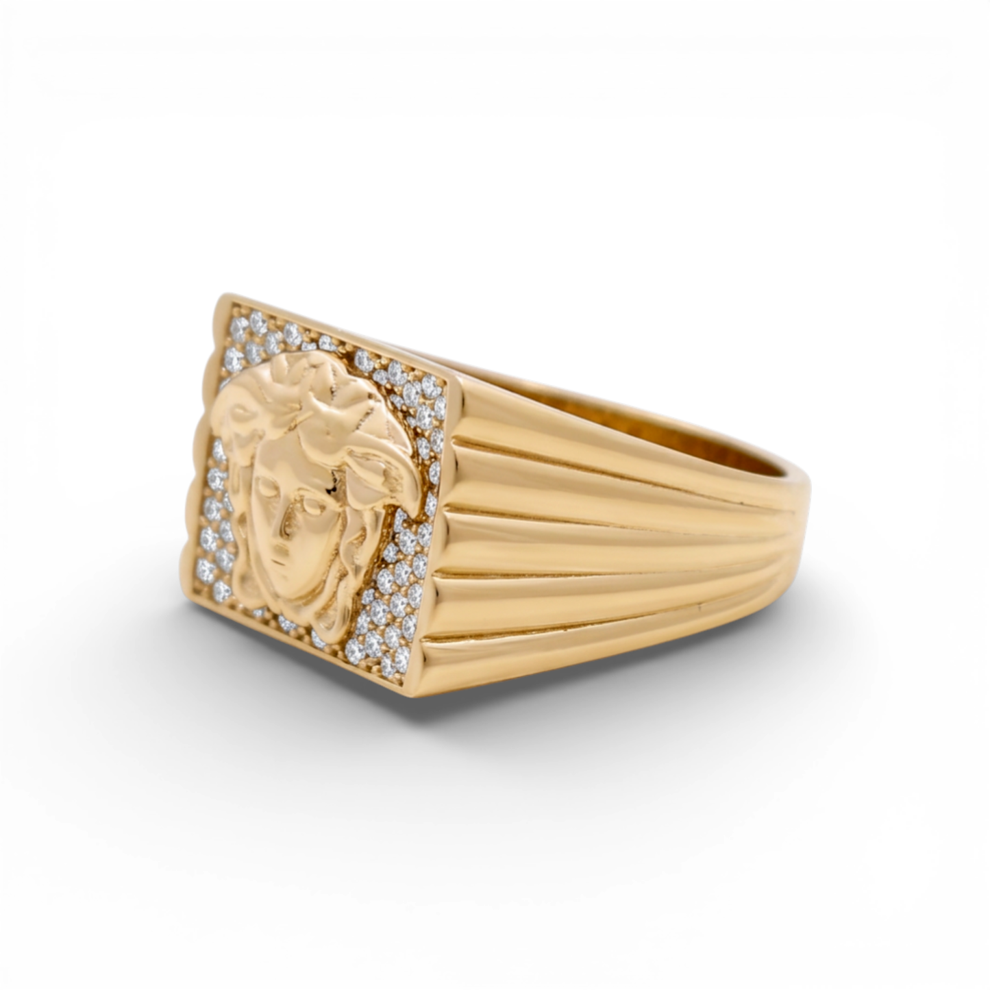 10K Yellow Gold SQ Medusa Men's Ring with Cz / Size: 11 / Weight: 5.4 GR