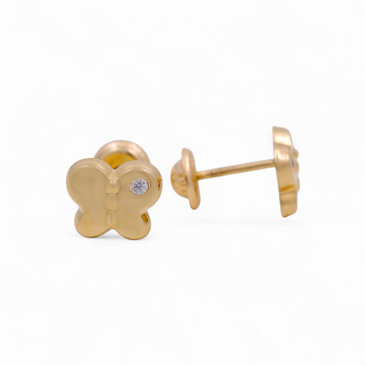 14k Yellow Gold Butterfly Stud Earrings With Cz / 6-307801PSF