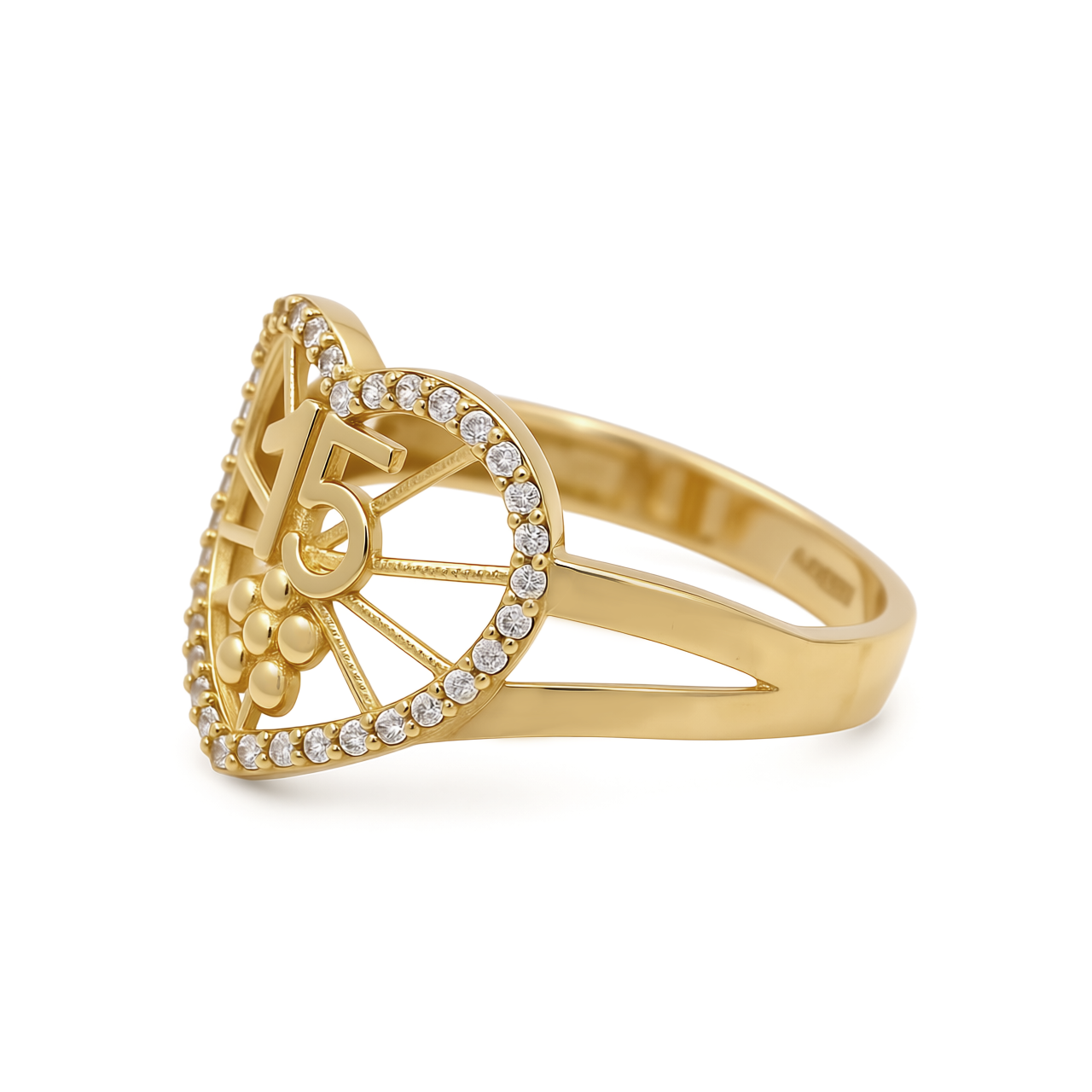14K Yellow Gold Quinceanera Women's Ring with Heart and Cz / Size: 7 / Weight: 2.3 GR / COWR4HR15
