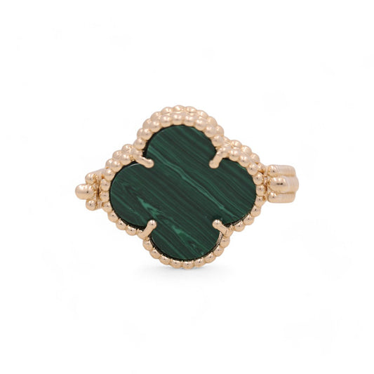 14K Yellow Gold Reversible Gold/Green Clover Women's Ring with Cz / Size: 9 / Weight: 5.6 GR
