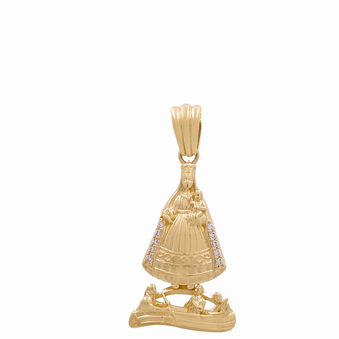 10K Yellow Gold Virgen de la Caridad Pendant with Cz / Medium / Weight: 5.2 GR