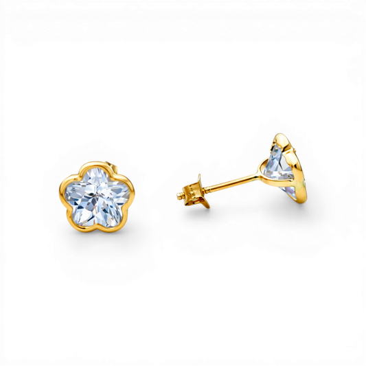 14k Yellow Gold Flower Stud Earrings with Cz / 6-756901PS7