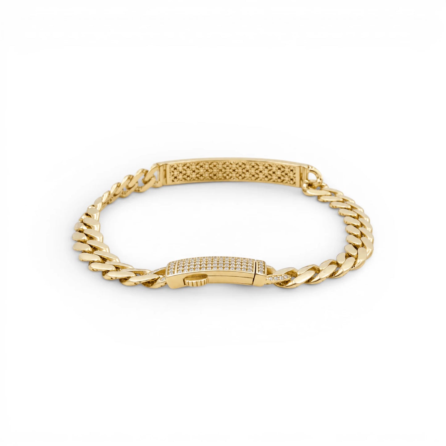 10K Yellow Gold Monaco ID Bracelet / CZ / Size: 7mm 8.5"/ Weight: 14.2 GR