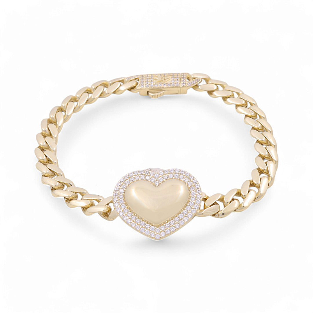 10K Yellow Gold Monaco with Fashion Heart Bracelet / CZ / Size: 7.5" / Weight: 11.8 GR / COWB0MONHR-1