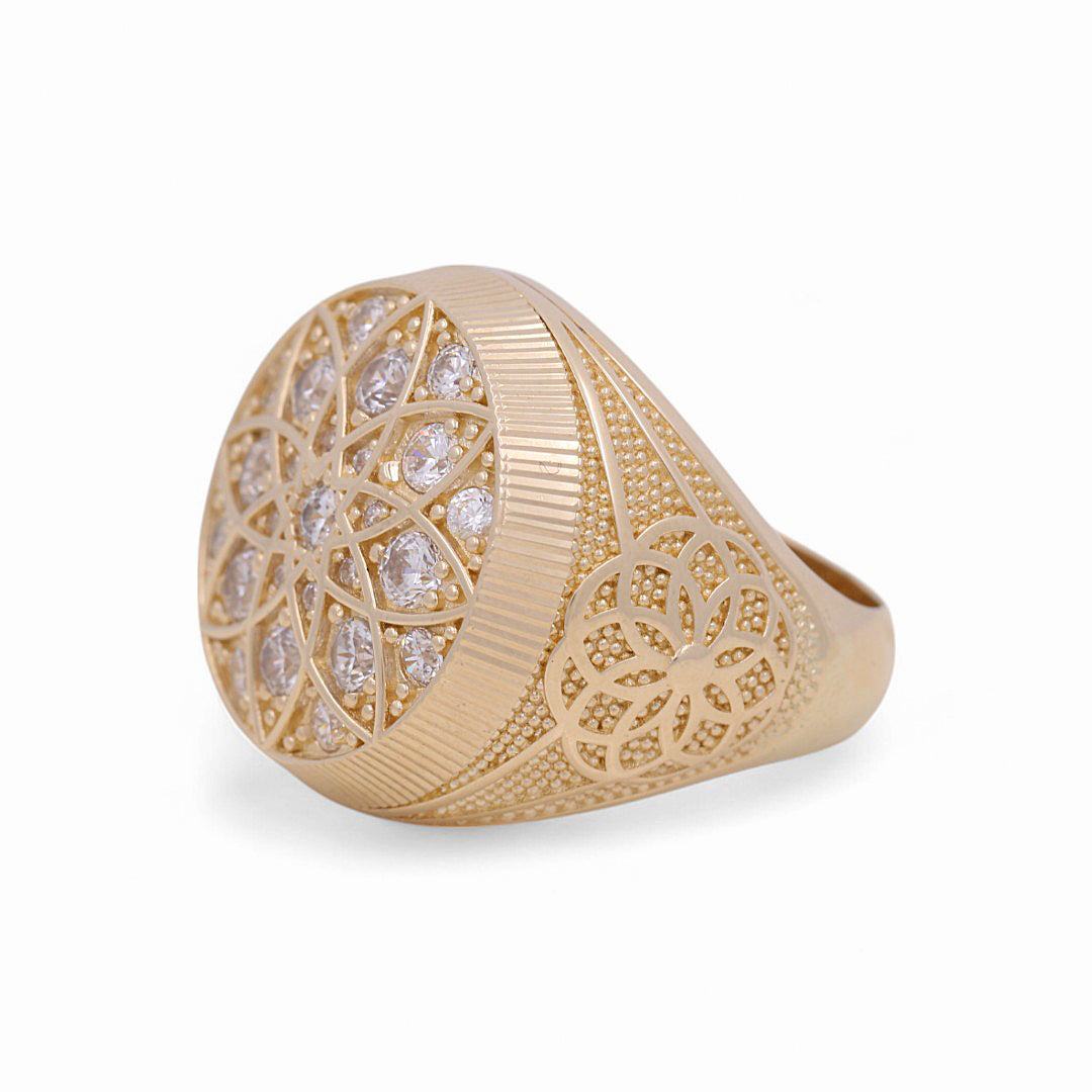 14K Yellow Gold Rosetta Style Men's Ring with CZ / Size: 10 / Weight: 11.8 GR / DPMR4FS-3