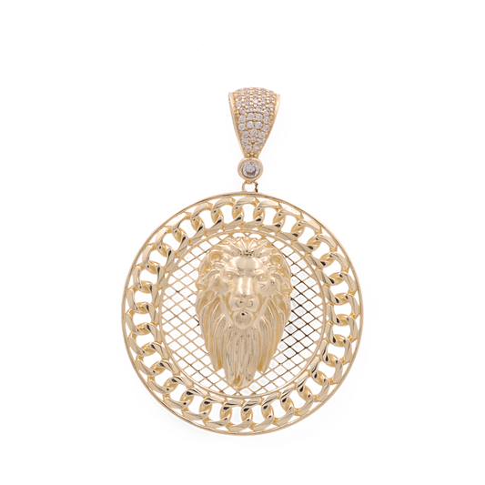 14K Yellow Gold Lion Head Pendant with Cz / CZ / Size: 40MM / Weight: 11.5gr / DOPD4LN