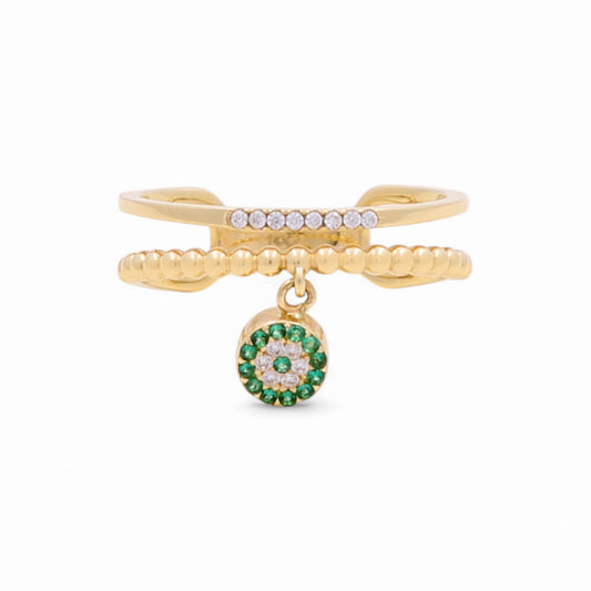 14k Green Eye Women's Ring with Cz / Size: 7 / Weight 2.5 GR / COWR4EY