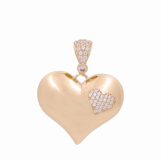 14K Yellow Gold Fashion Heart Pendant with Cz / Size: 26MM / Weight: 4.4 GR / DOPD4HR-1