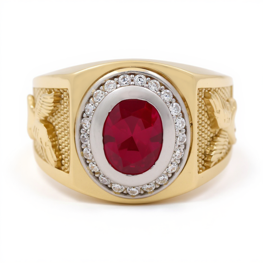 10K Yellow Gold Men’s Red Stone Ring w/ Side Eagle / Cz / Size 10.5 / Weight: 6.2 GR /CQMR0FS-2