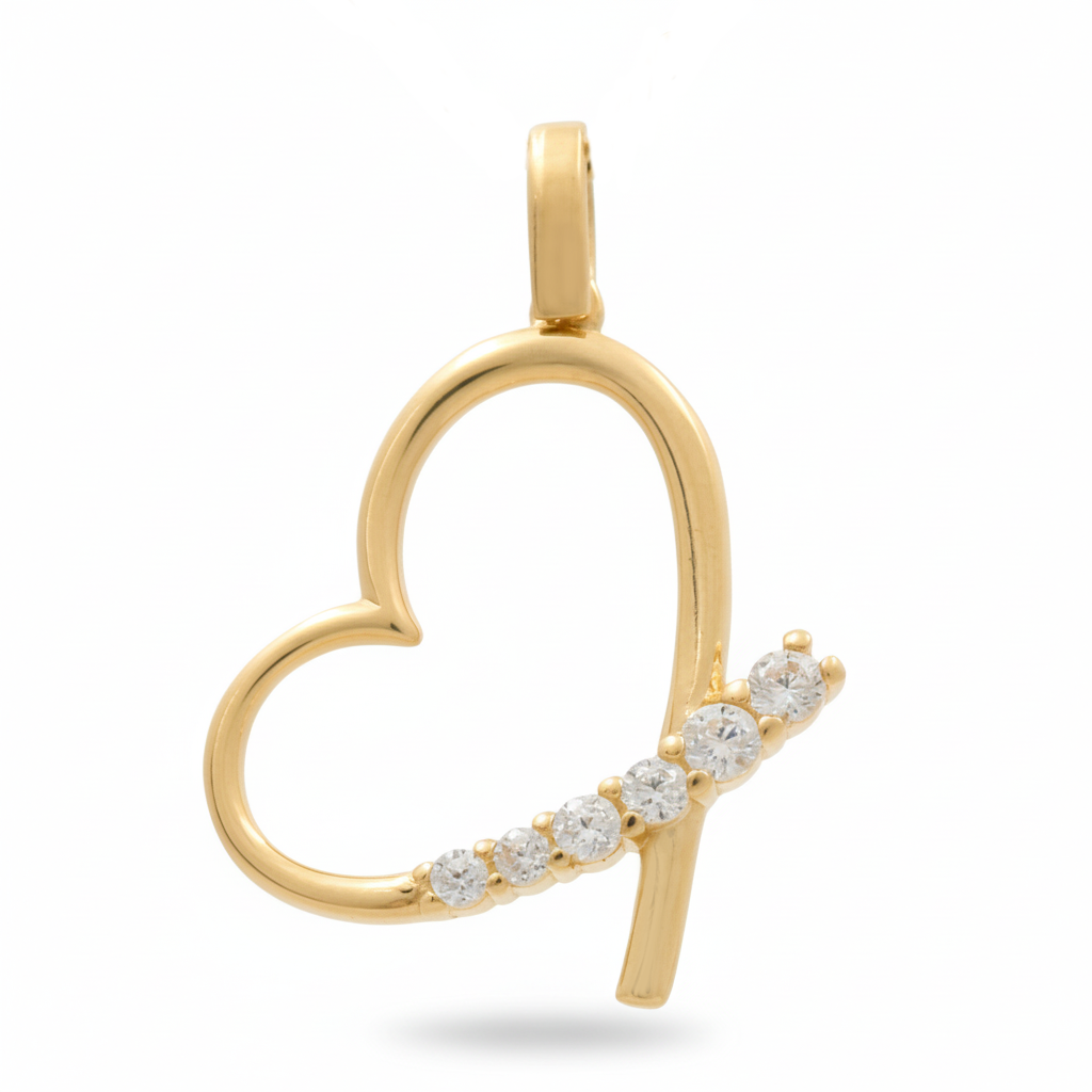 14K Yellow Gold Fashion Heart Pendant with Cz / Weight: 1 GR / DQPD4HR-2