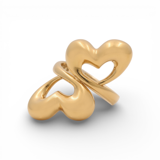 10K Yellow Gold Two Hearts Women's Ring / Size: 7.5 / Weight: 3.8 GR / Y24-458